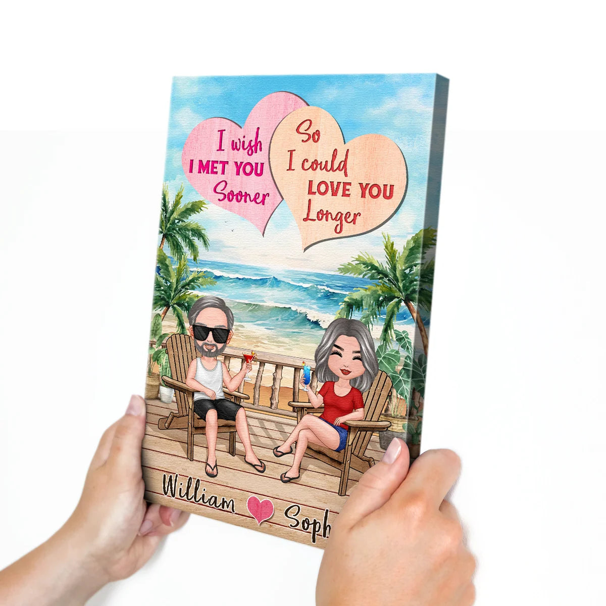 "I Wish I Met You Sooner" Personalized Couple Beach Canvas / Poster - Custom Wall Art Romantic Anniversary Gift