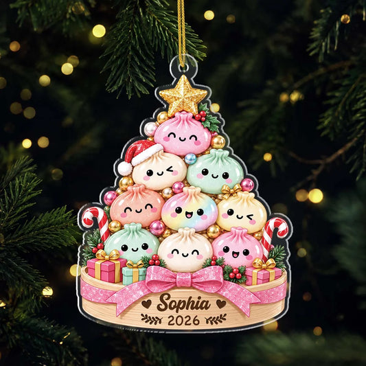 Squishy Dumpling Christmas Tree - Personalized Acrylic Ornament for Kids and Family Holiday Keepsake