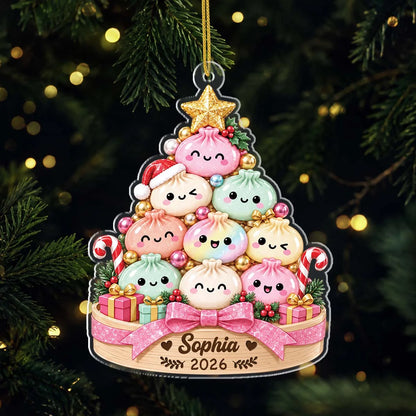 Squishy Dumpling Christmas Tree - Personalized Acrylic Ornament for Kids and Family Holiday Keepsake