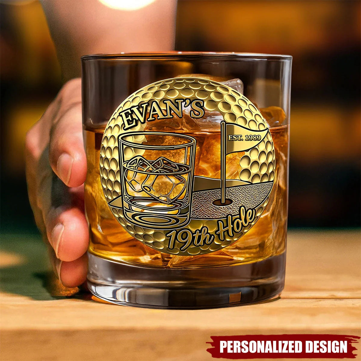 "19th Hole" Personalized Golf Whiskey Glass - Custom Gifts for Golfers