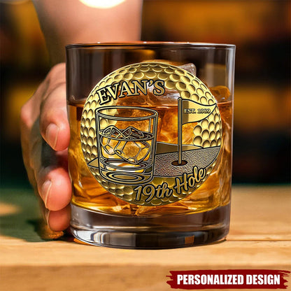 "19th Hole" Personalized Golf Whiskey Glass - Custom Gifts for Golfers
