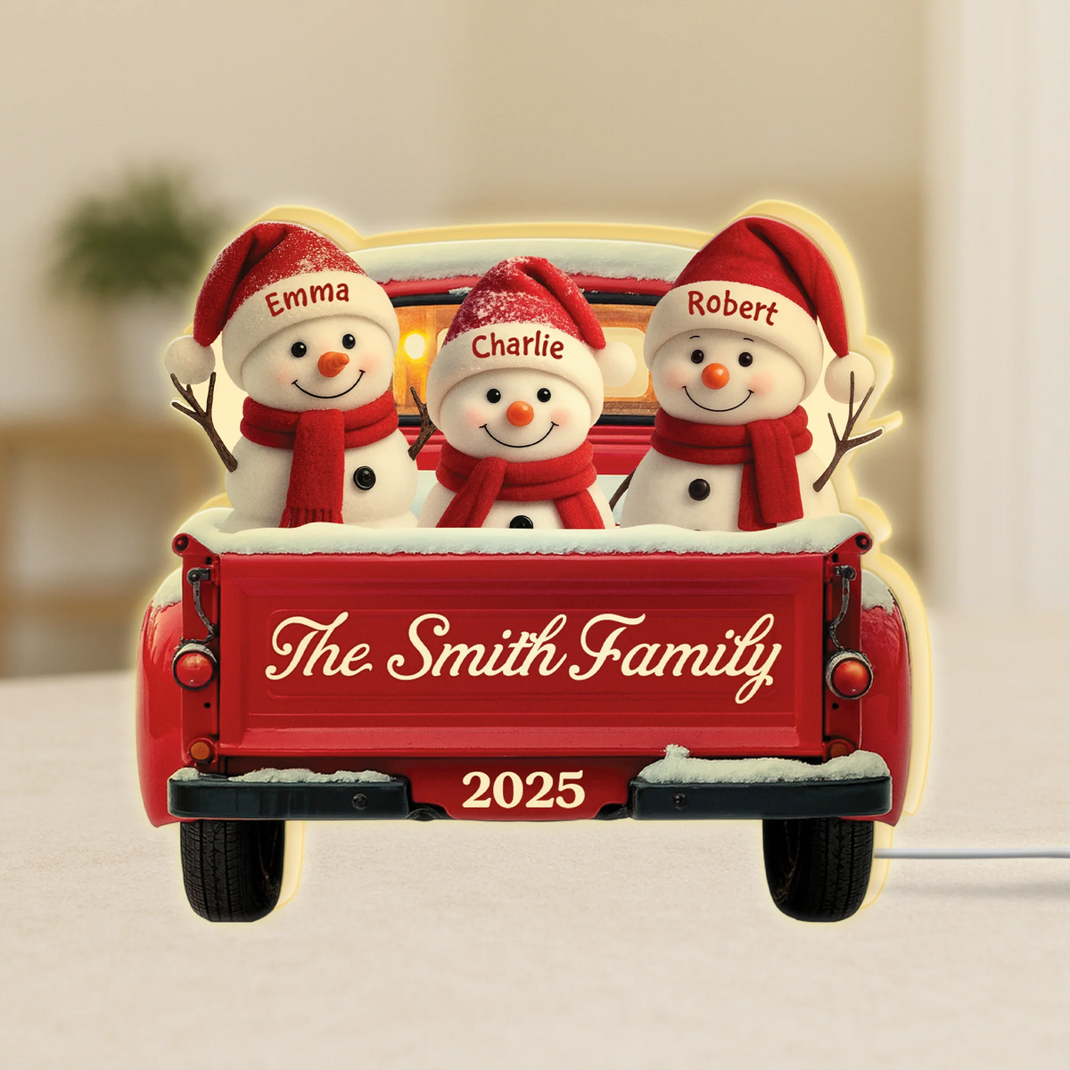Personalized Snowman Red Truck Christmas Light Box - Holiday Decor Gift for Family