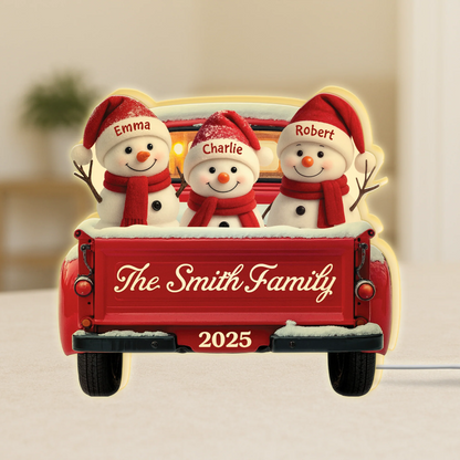 Personalized Snowman Red Truck Christmas Light Box - Holiday Decor Gift for Family