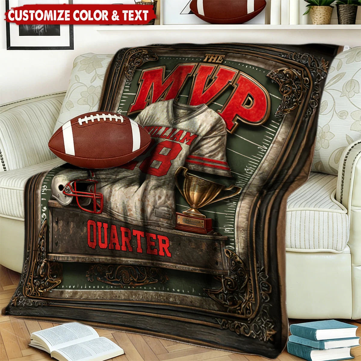 The MVP Personalized Football Blanket - Custom Jersey Throw for Son Grandson