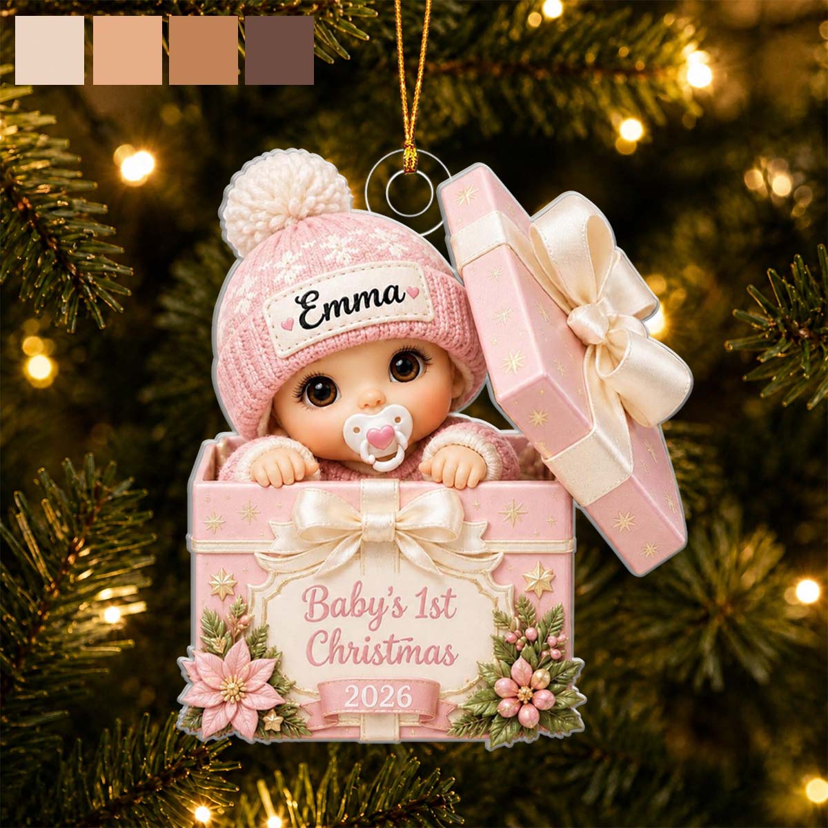 Baby's 1st Christmas Inside Gift Box - Personalized Acrylic Ornament for New Parents
