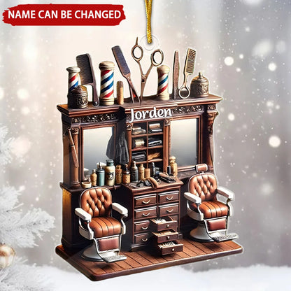 Vintage Barber Shop Personalized Acrylic Ornament - Christmas Keepsake for Hairstylists