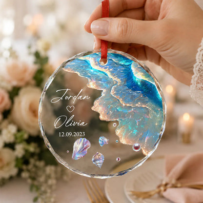 Custom Wedding Glass Ornament for Couples with personalized design details for meaningful gifting image 8
