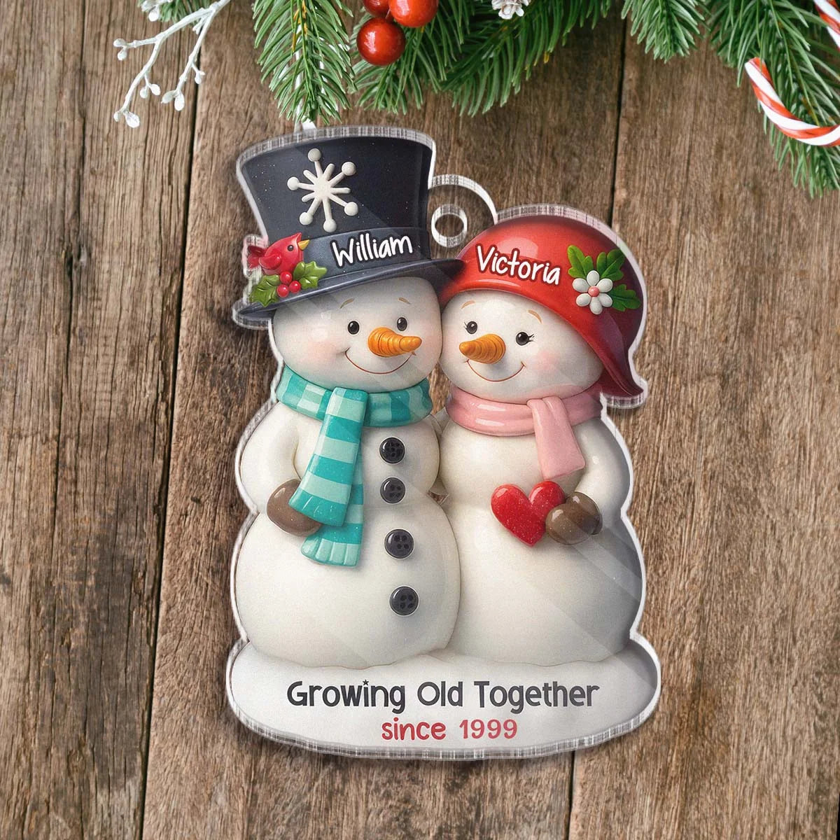 Growing Old Together Personalized Couple Snowman Acrylic Ornament - Custom Christmas Gift