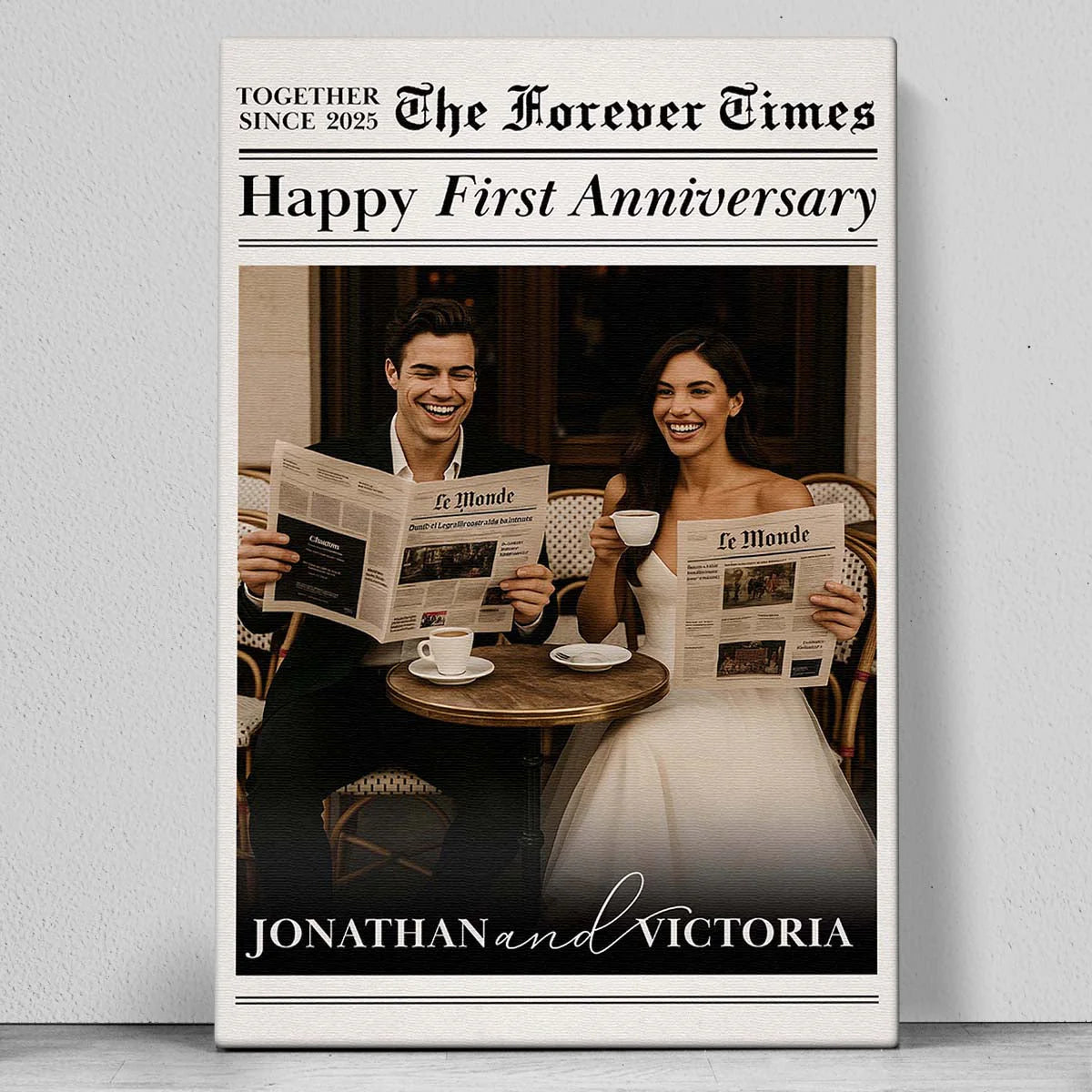 Custom Newspaper Anniversary Canvas personalization view for Couples