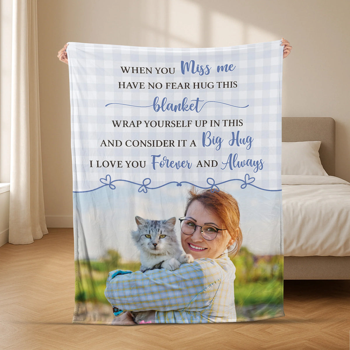 When You Miss Me Hug This Blanket - Custom Photo Pet Memorial Gift