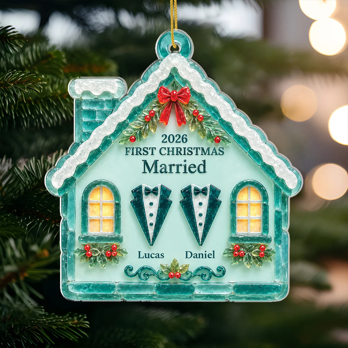 First Christmas As Mr & Mrs Personalized Acrylic Ornament for Couples - Custom Newlywed Wedding Keepsake Tree Decor