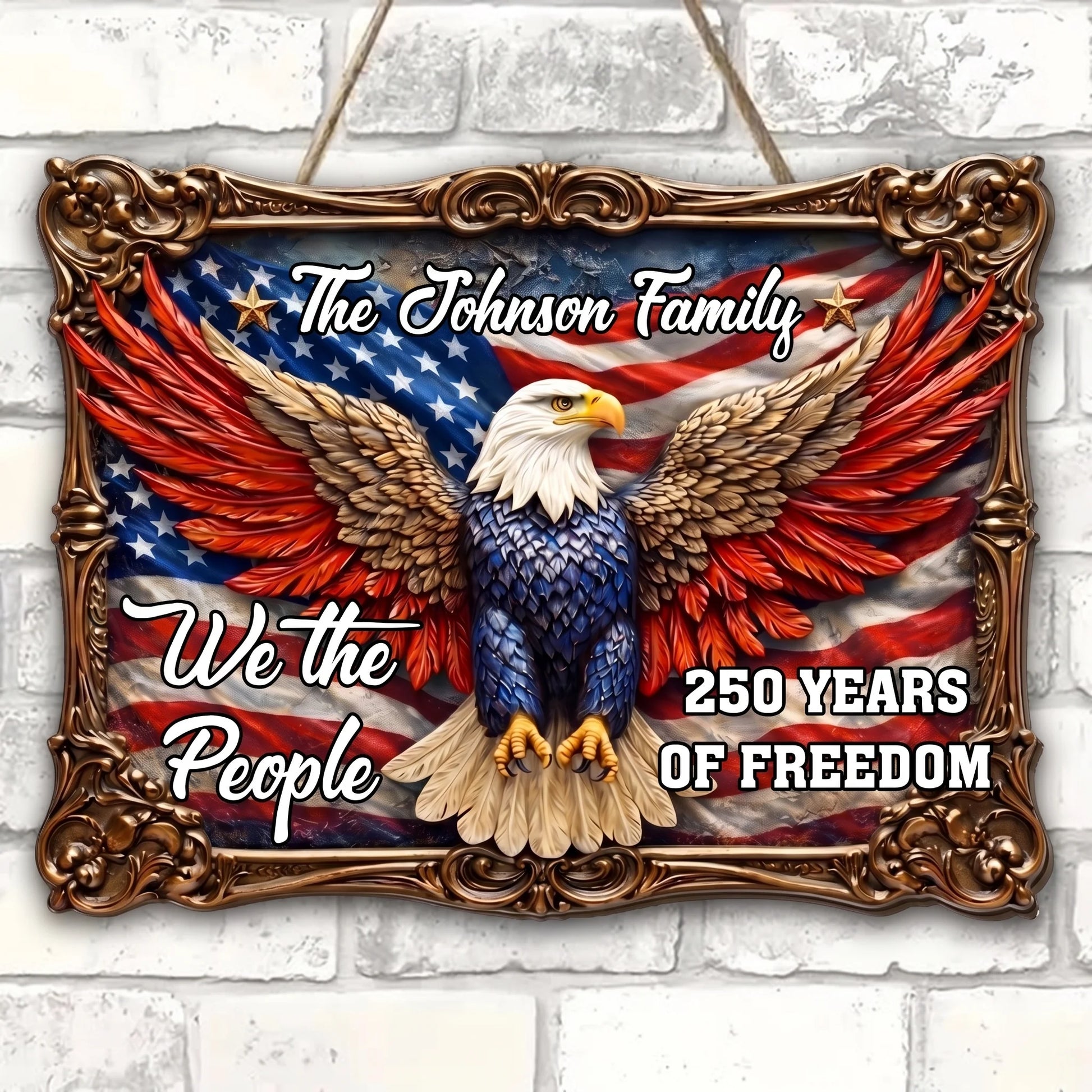 Custom 250 Years Of Freedom Patriotic Wood Sign personalization view for Family