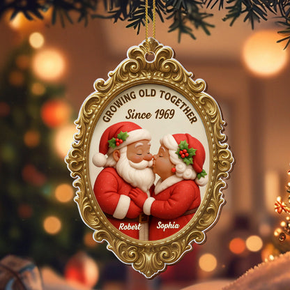 "Growing Old Together Since" Personalized Wood Ornament - Christmas Holiday Keepsake Gift for Couples
