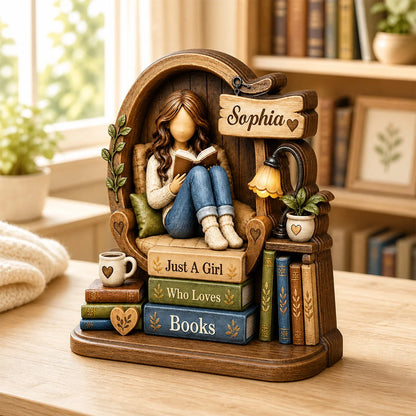 Just A Girl Who Loves Books Personalized Wooden Block - Custom Reading Gift for Book Lovers