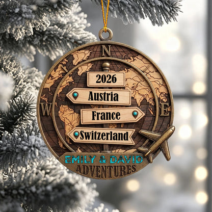 Personalized Travel Wooden Ornament - Custom World Map Keepsake