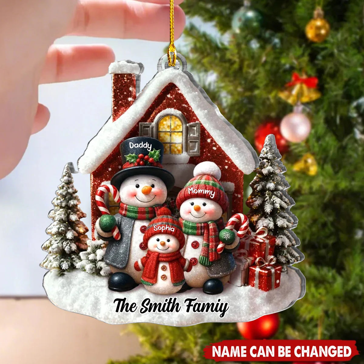 Snowman Family Keepsake Personalized Acrylic Ornament - Christmas Gift for Mom Dad Kids