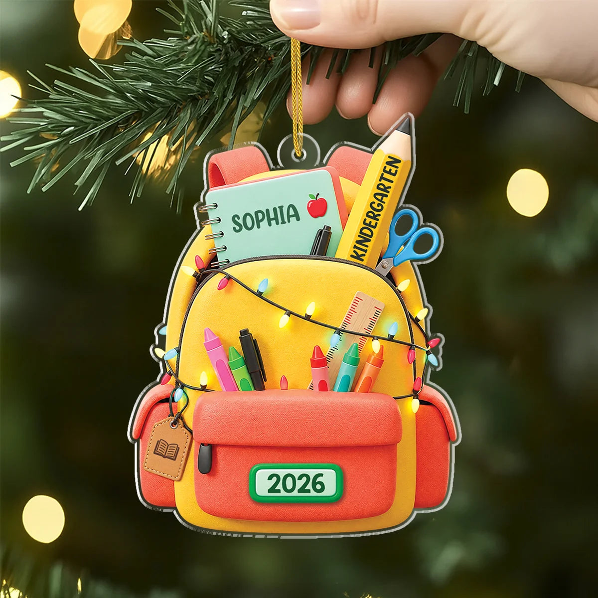 Personalized Student Backpack Acrylic Ornament - Custom Name & Grade Keepsake Gift for Kids Back to School and Christmas