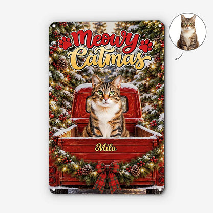Merry Woofmas Personalized Pet Christmas Metal Sign with Photo - Holiday Decor for Dog and Cat Lovers