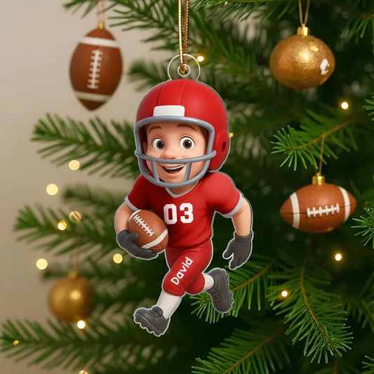 Custom Football Player Name & Jersey Number Flat Acrylic Ornament - Personalized Christmas Gift for Son