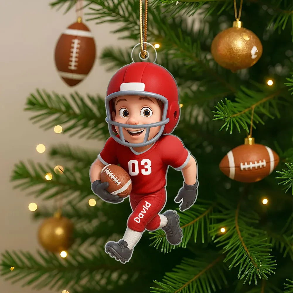 Custom Football Player Name & Jersey Number Flat Acrylic Ornament - Personalized Christmas Gift for Son