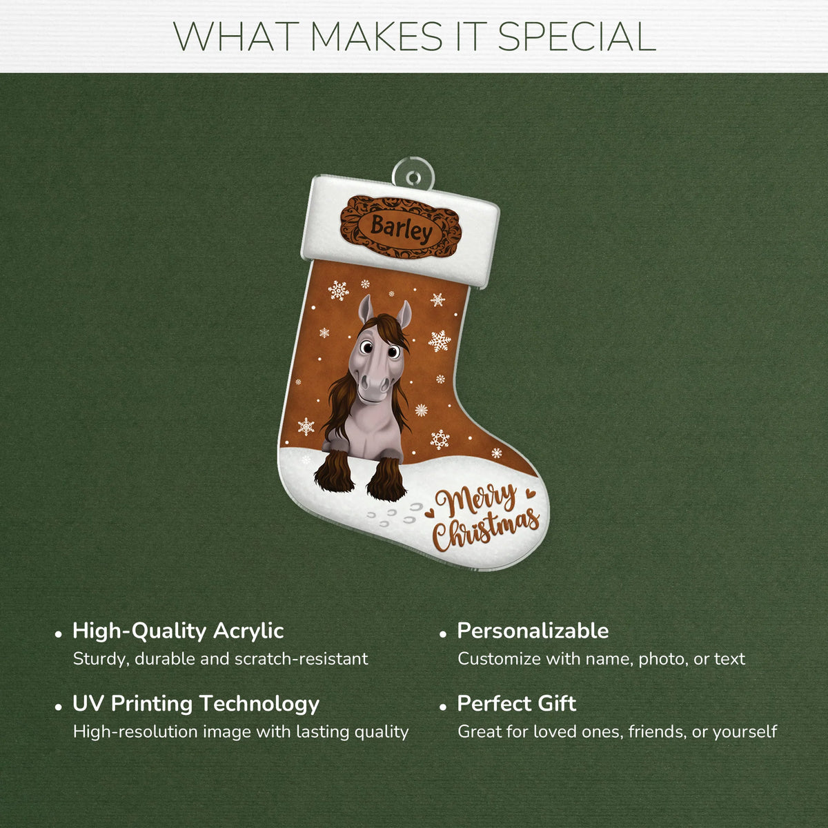 Merry Christmas Personalized Horse Stocking Acrylic Ornament - Custom Gift for Horse Lovers