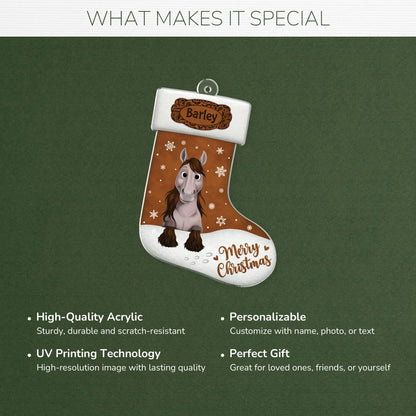 Merry Christmas Personalized Horse Stocking Acrylic Ornament - Custom Gift for Horse Lovers
