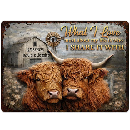 Custom Highland Cow Couples Metal Sign for Couples with personalized design details for meaningful gifting image 10