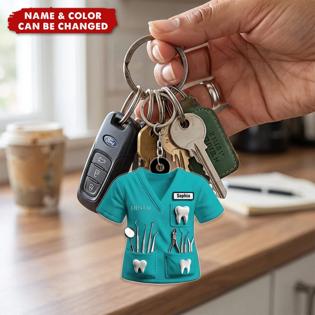 Personalized Dentist Uniform Keychain - Custom Name Scrub Acrylic Keyring Gift  for Hygienist