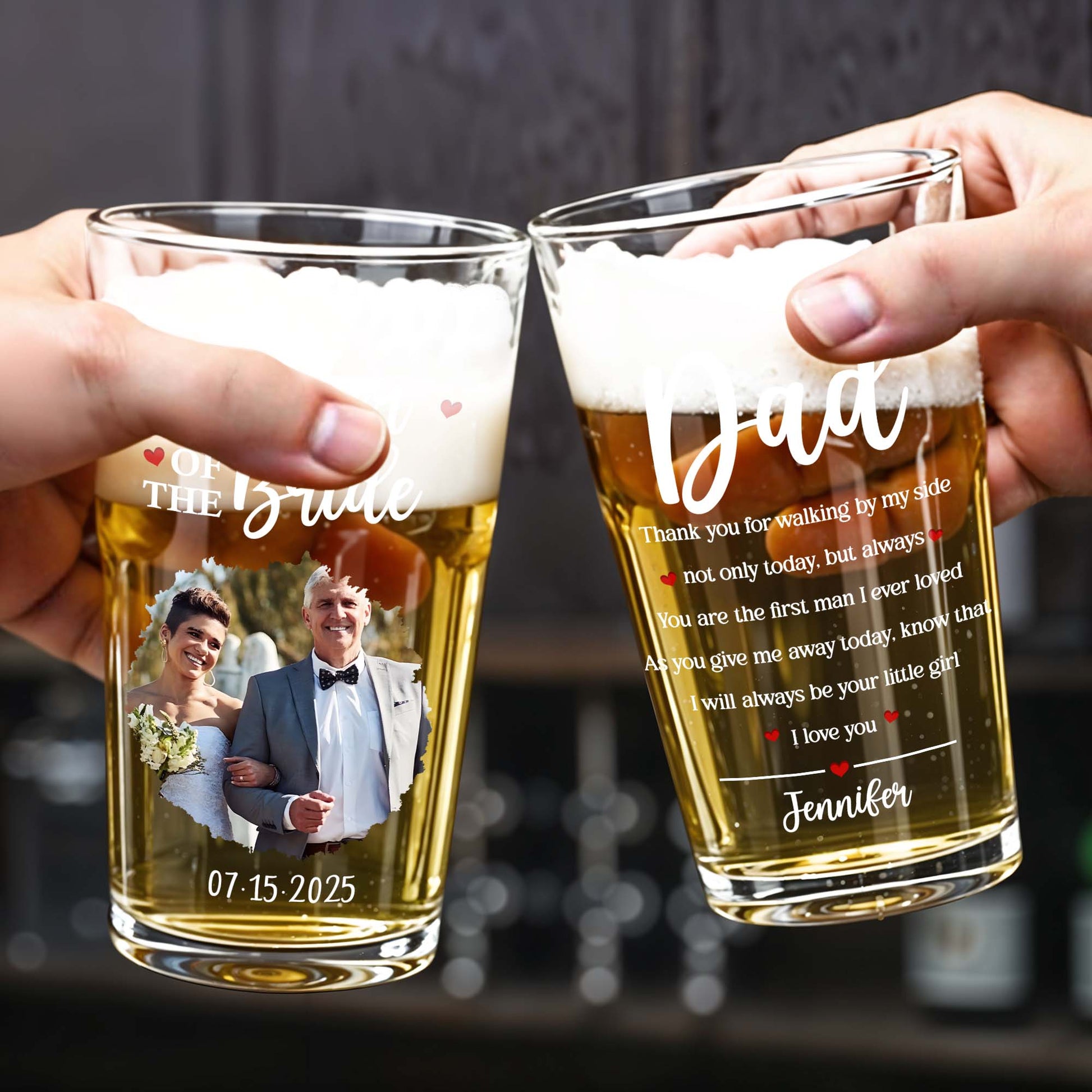 Tumbler material and size view - Personalized Father Of The Bride Beer Glass