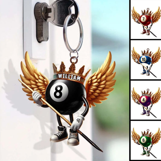 Custom Name Billiard Keychain - Personalized Pool Player Crown Acrylic Accessory