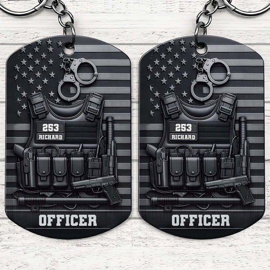 Custom Police Officer Keychain for Dad with personalized design details for meaningful gifting