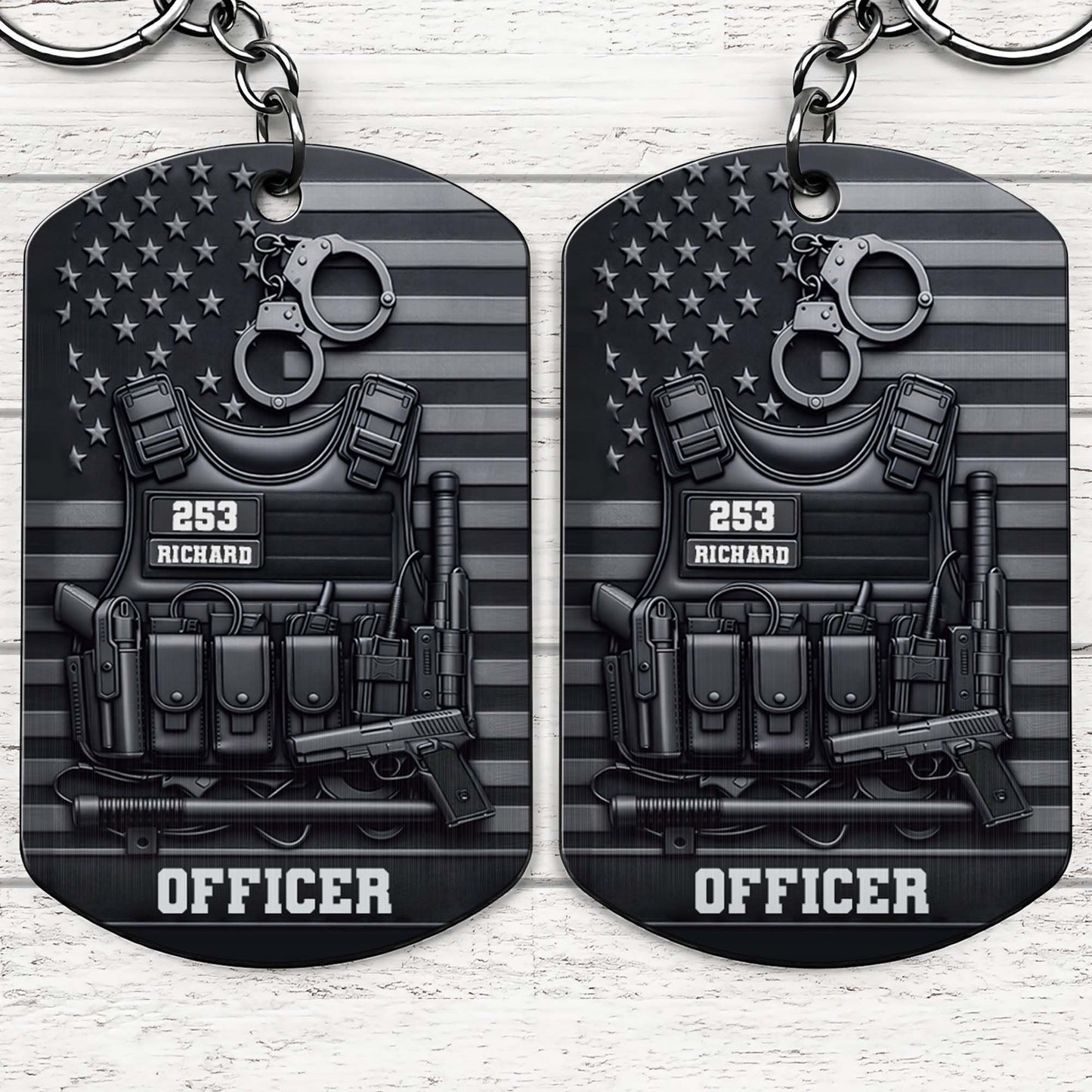 Custom Police Officer Keychain for Dad with personalized design details for meaningful gifting