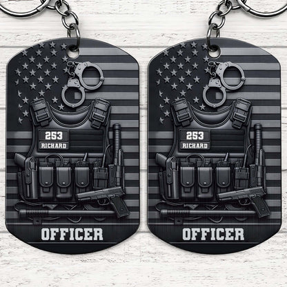 Custom Police Officer Keychain for Dad with personalized design details for meaningful gifting