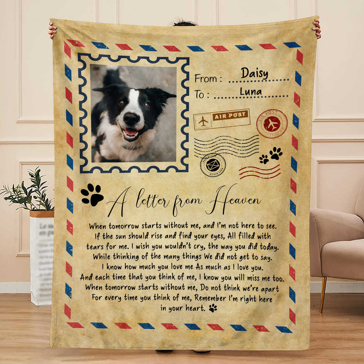 A Letter From Heaven Personalized Pet Memorial Blanket - Sympathy Gift for Dog Lovers