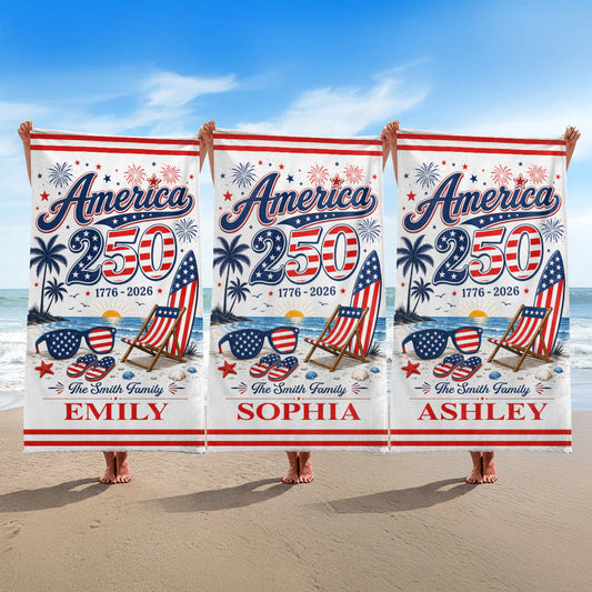 Custom America 250Th Family Beach Towel for Family with personalized design details for meaningful gifting
