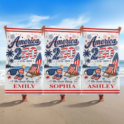 Custom America 250Th Family Beach Towel for Family with personalized design details for meaningful gifting