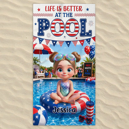 Personalized Patriotic Girl Pool Beach Towel personalization view for Daughter/Granddaughter