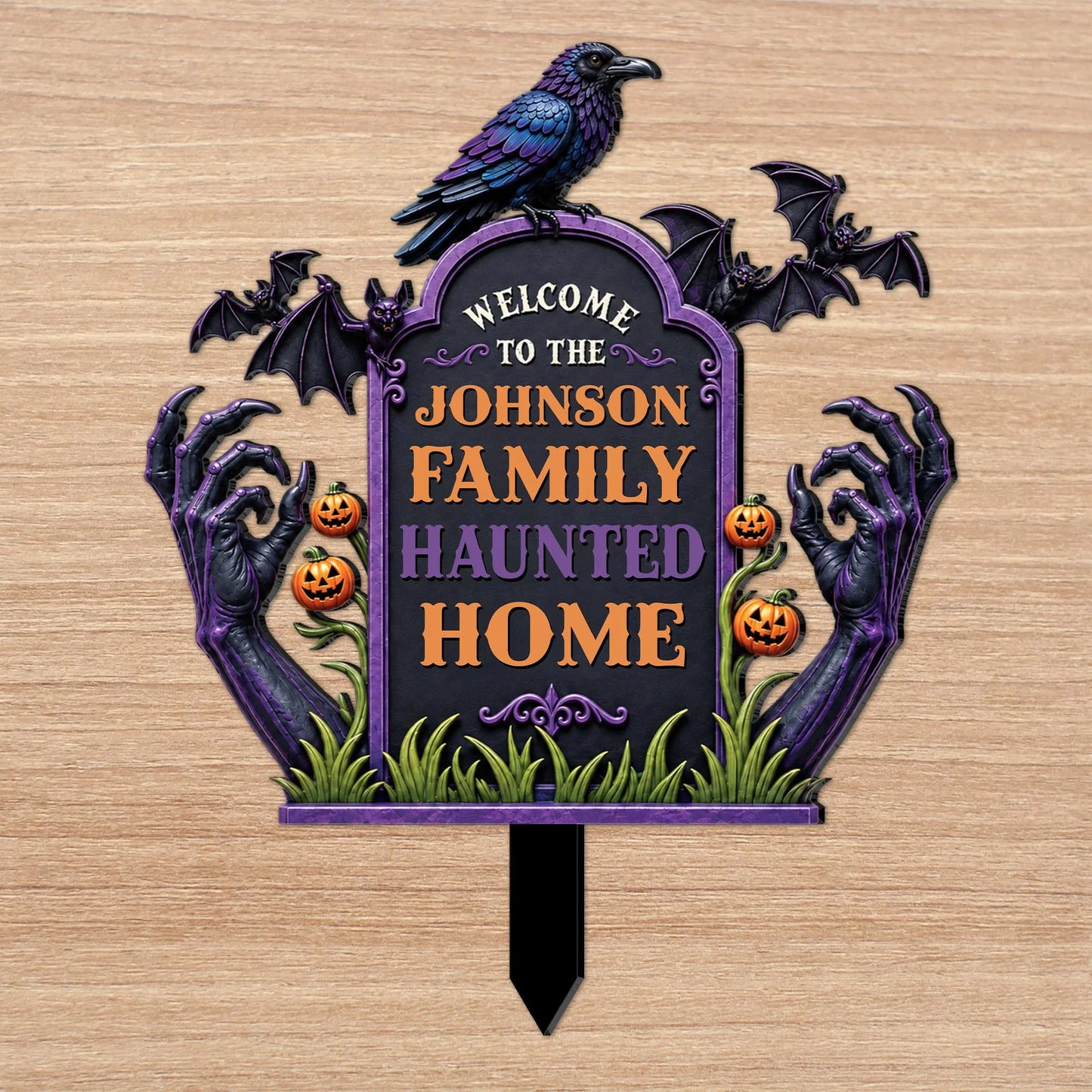 Welcome To Our Haunted Home - Personalized Halloween Metal Garden Stake Sign for Family Yard Decor