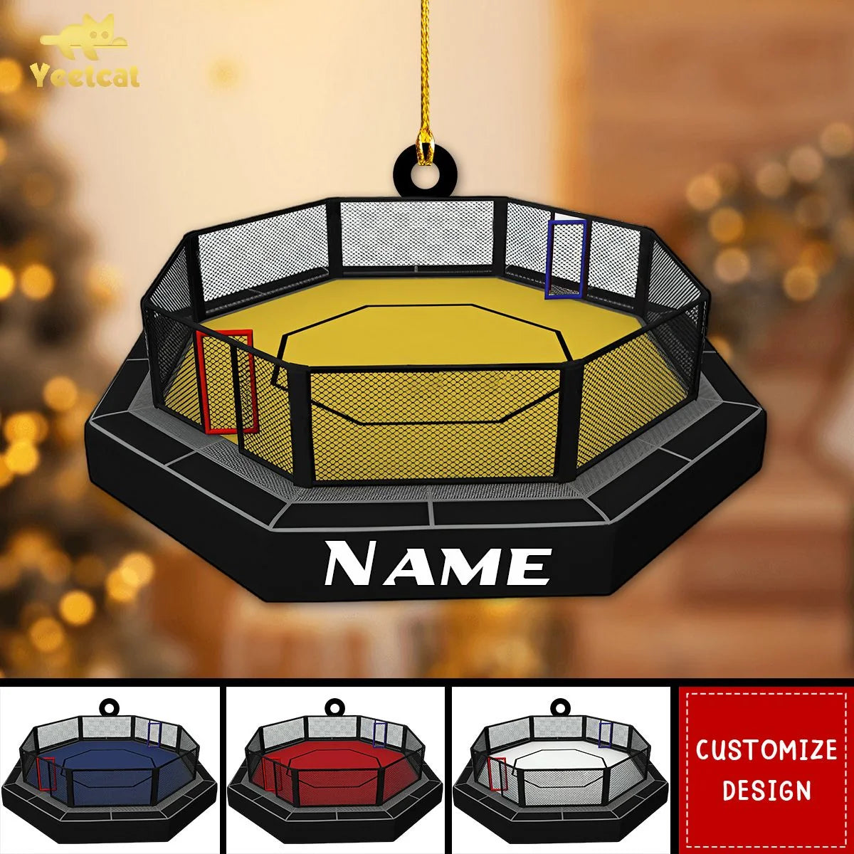 Personalized MMA Cage Acrylic Ornament - Custom Fighter Name Keepsake Gift for Christmas