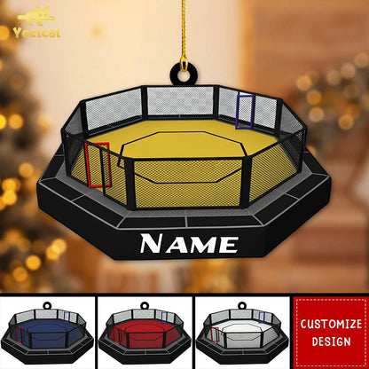 Personalized MMA Cage Acrylic Ornament - Custom Fighter Name Keepsake Gift for Christmas