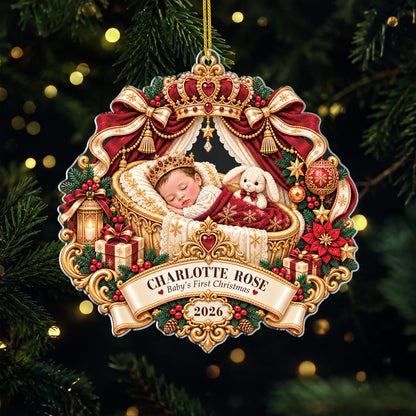 Baby's First Christmas Royal Cradle - Personalized Acrylic Ornament for Newborn Keepsake