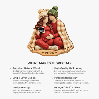 Expecting Couple Personalized Wooden Ornament - Custom Ultrasound Keepsake Gift for New Parents