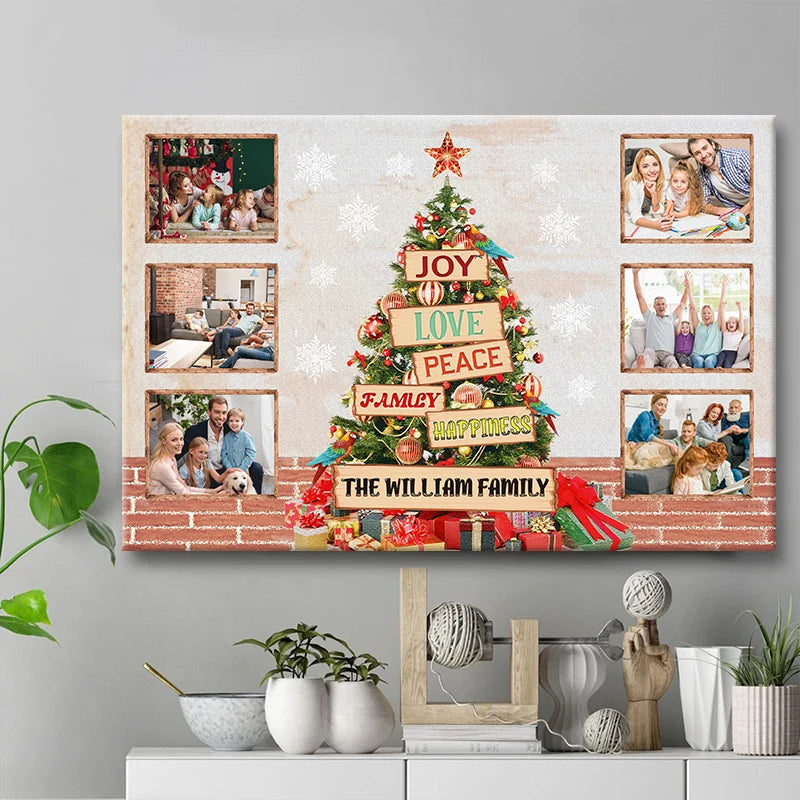 Joy Love Peace Personalized Family Photo Canvas / Poster - Custom Christmas Wall Art Gift for Family