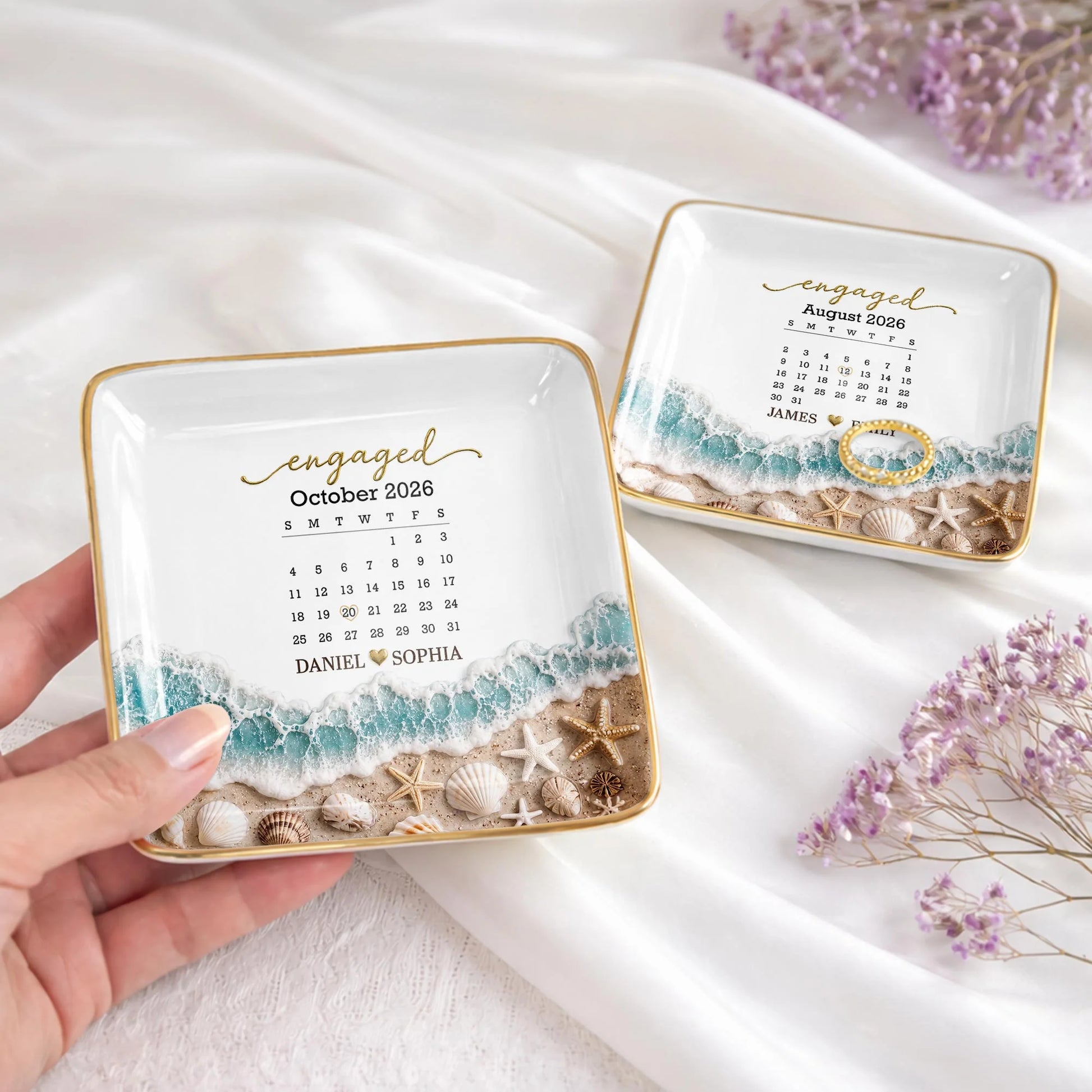 Jewelry Dish material and size view - Custom Engaged Calendar Ring Dish