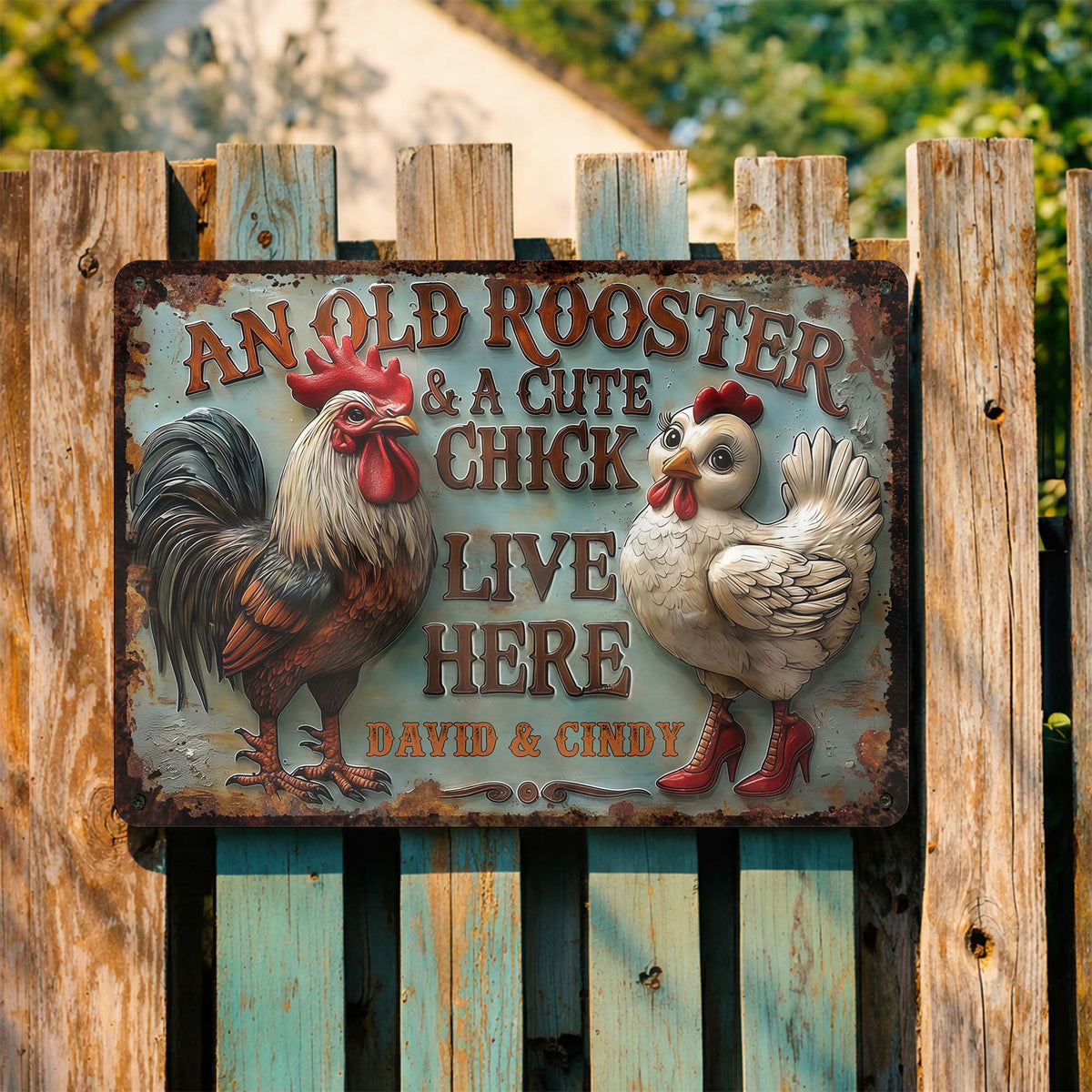 An Old Rooster & A Cute Chick Live Here