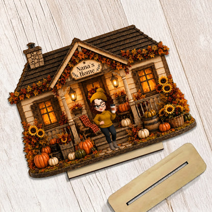 Nana's Home Custom Harvest Wood Plaque - Personalized Pumpkin Fall Table Decor & Thanksgiving Gift for Grandma