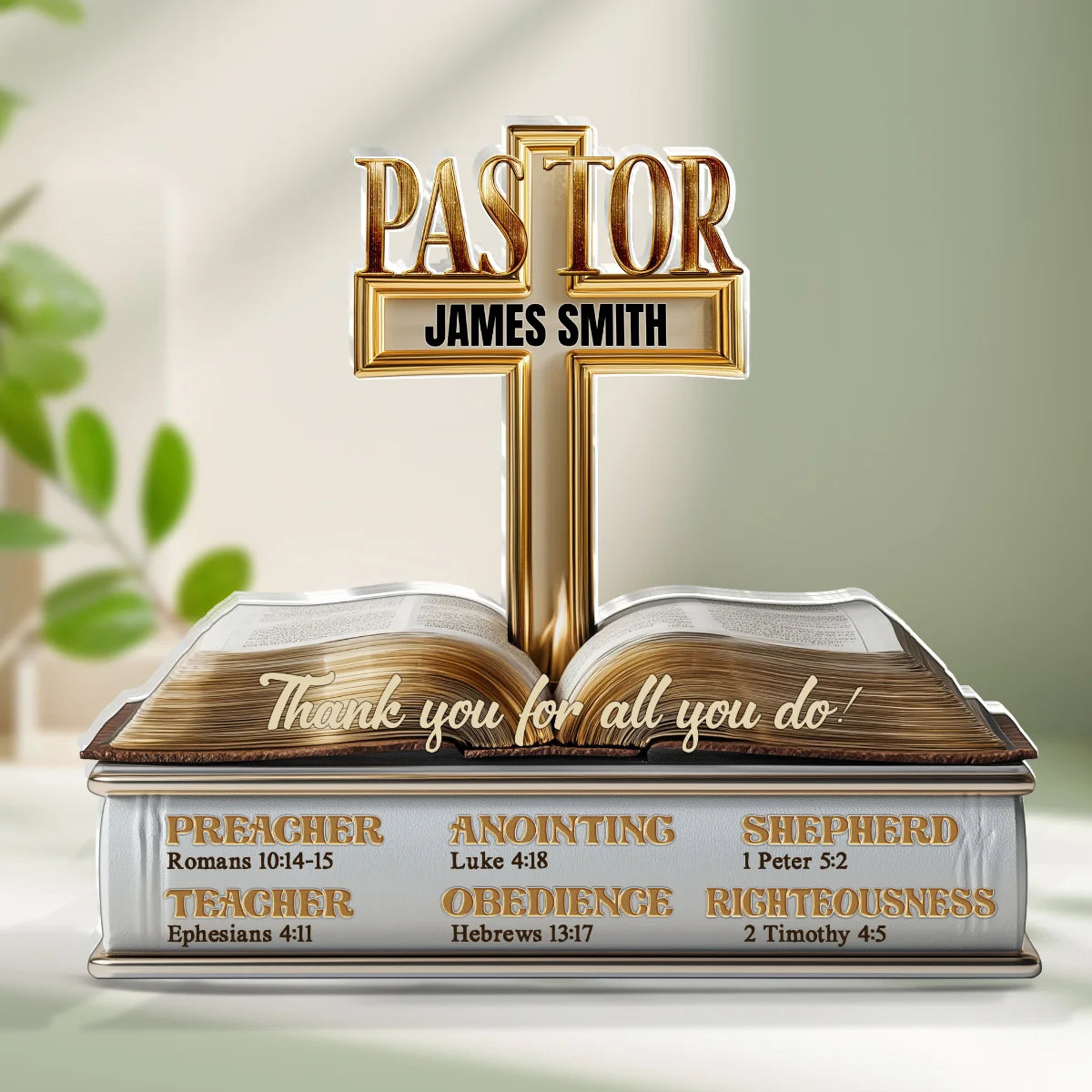 "Thank You For All You Do" Personalized Pastor Acrylic Plaque - Custom Christian Preacher Gift