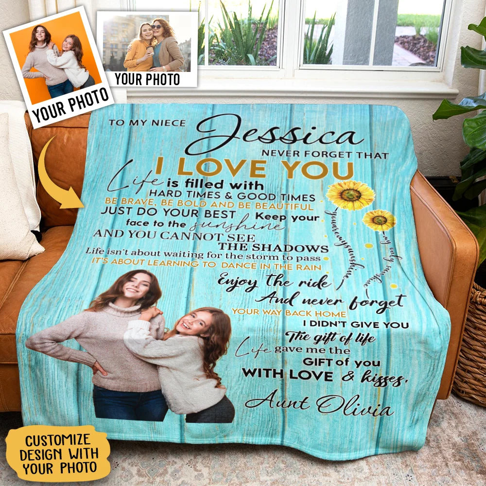 "Keep Your Face To The Sunshine" Personalized Niece Gift From Aunt - Custom Sunflower Keepsake Blanket