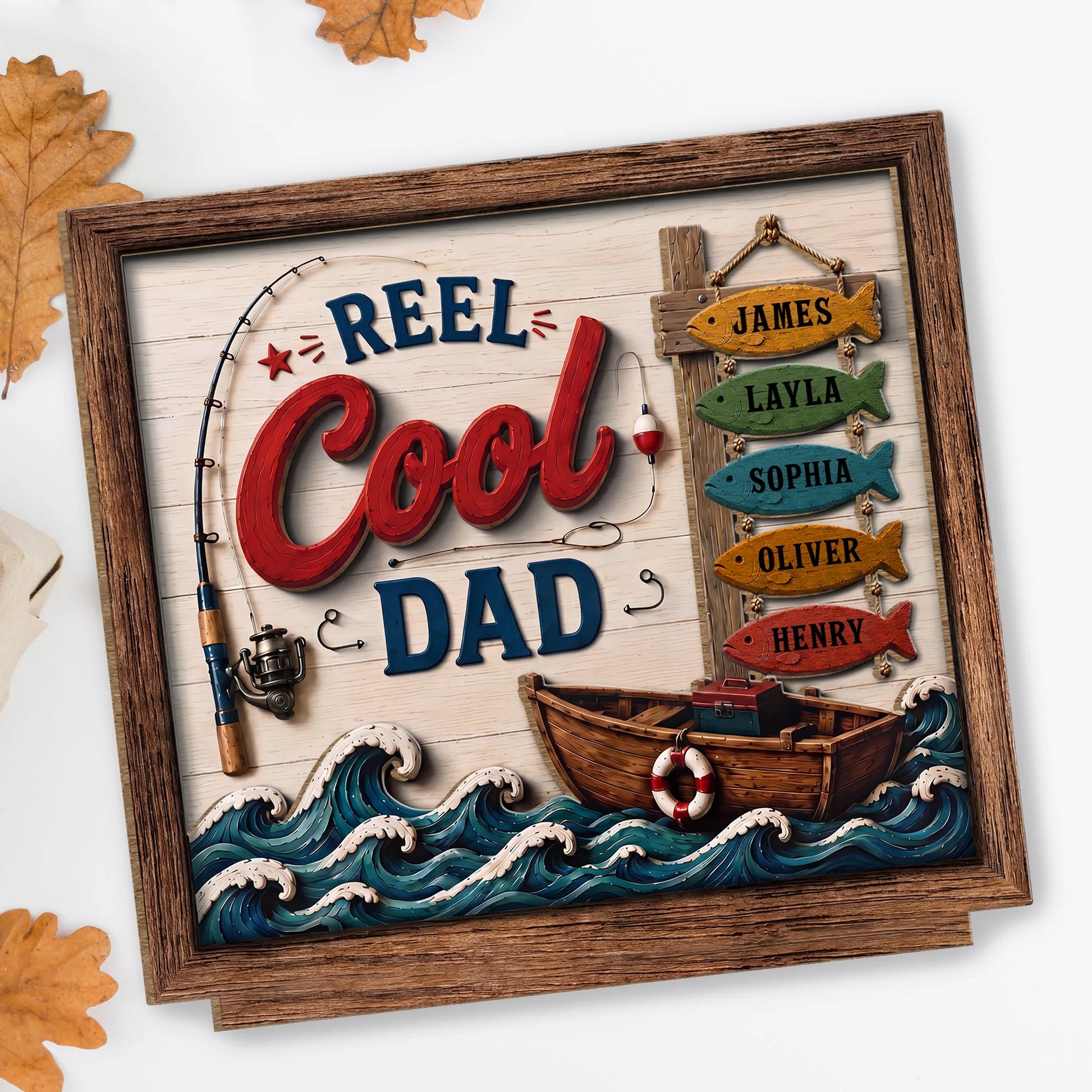 Wood Sign material and size view - Personalized Fishing Gift For Dad