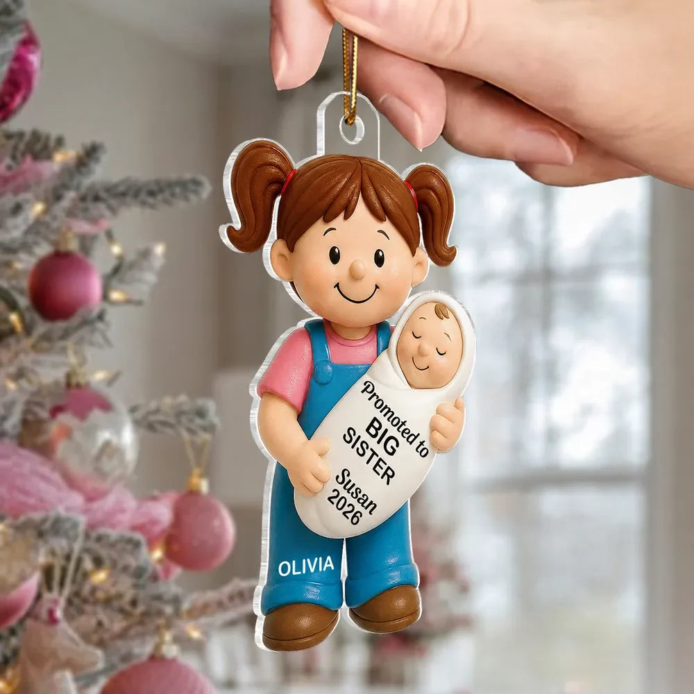Promoted To Big Sister & Big Brother Custom Acrylic Ornament - Personalized Sibling Pregnancy Announcement Christmas Keepsake